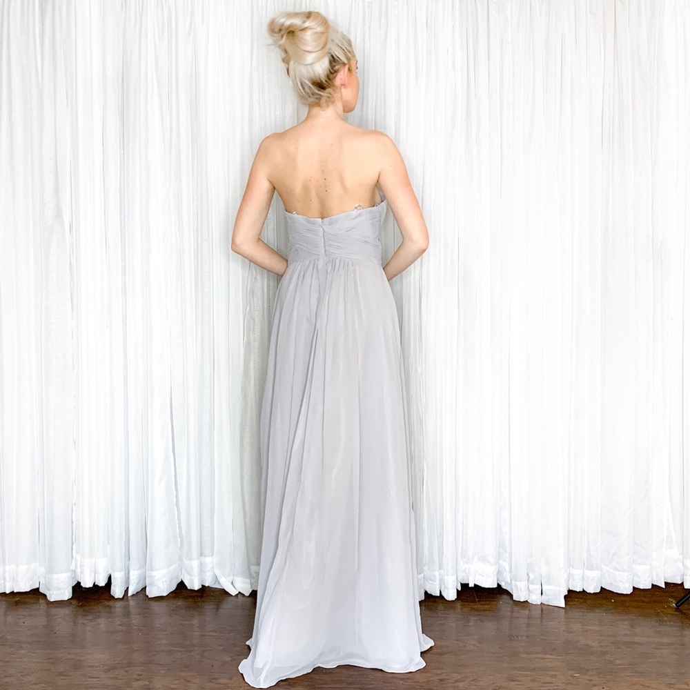 Grey Silver Strapless Long Bridesmaid Dress - Picture 6 of 8